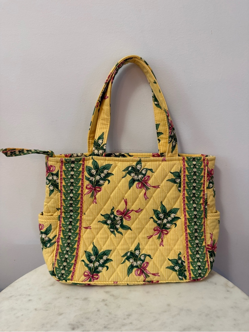 Vera Bradley Hampton Hope Yellow Pink Hand Bag Purse Excellent